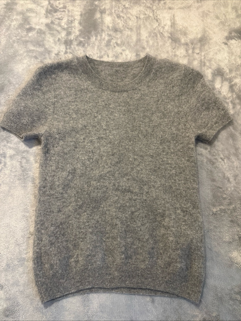 Quince Women's S Mongolian Cashmere Tee Heather Grey Short Sleeve Sweater